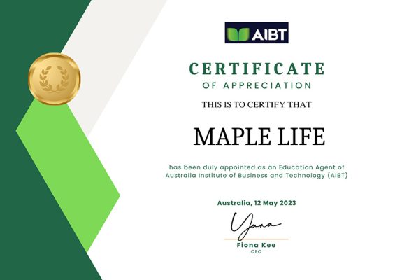 Chứng nhận Maple Life là đối tác AIBT